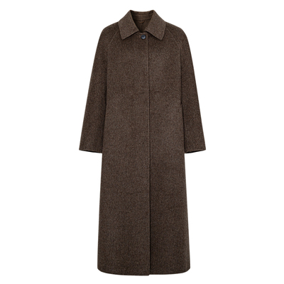 伊芙丽绵羊毛含驼绒经典版单排门襟长款双面呢大衣2024秋季新款