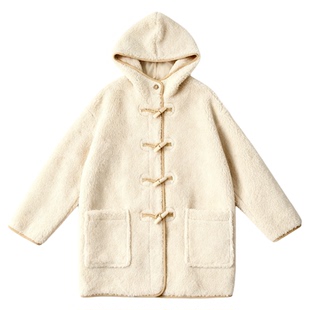 OUNCE牛角扣皮毛一体外套2026新款韩国防风保暖连帽上衣女M