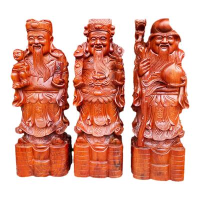缅甸花梨整木福禄寿木雕摆件