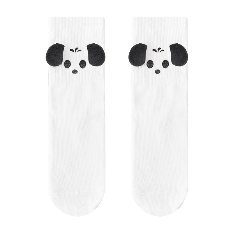 可爱小狗袜子女春夏款白色中筒袜ins潮玩偶立体耳朵卡通情侣长袜