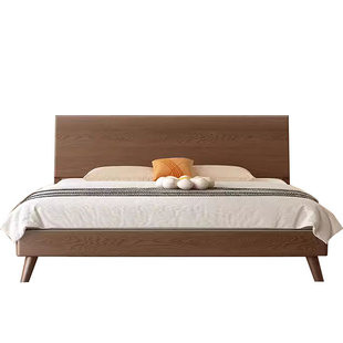 床全实木床现代简约1.5米家用橡木床主卧1.8米大床胡桃色双人床架