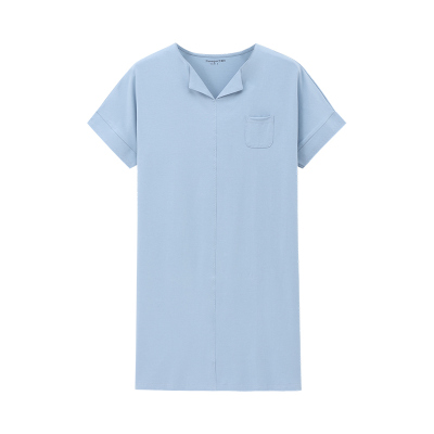 三枪弹力棉小翻领短袖女睡裙