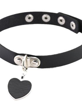 爱心脖子choker皮质锁骨链吊坠