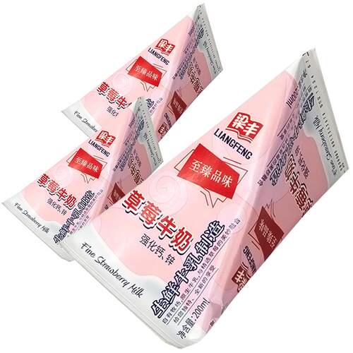 梁丰网红草莓牛奶早餐奶200mlX12整箱巧克力奶生椰牛奶