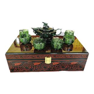 甘肃祁连玉敦煌夜光杯八角龙壶中平碗玉盘搭配送高档礼盒顺丰包邮