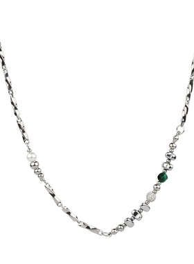 个性碎银扭转拼接钛钢项链