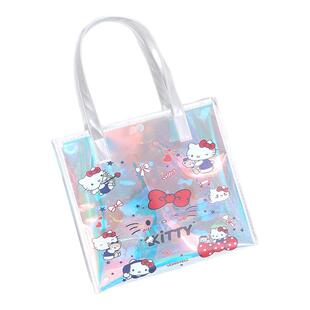 尚盈HelloKitty手提袋炫彩镭射果冻包女透明防水大容量手提包卡通
