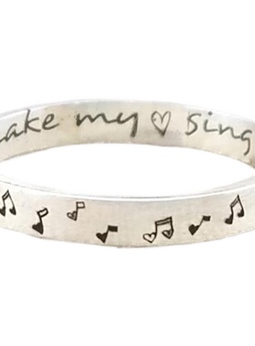 银色音符定制刻字情人节戒指纯银