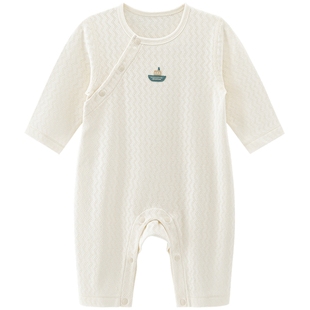 婴儿纯棉连体衣服薄款男女宝宝哈衣爬服透气居家长袖空调服春夏季