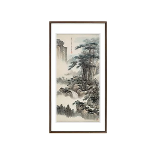 新中式山水画张大千入户玄关装饰画走廊过道挂画客厅壁画招财竖版