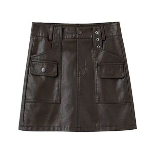 欧洲站 2025新款秋冬真皮皮裙女半身裙绵羊皮高腰包臀裙a字裙短裙