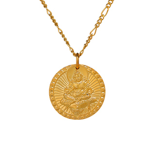 精致S925纯银黄财神吊坠 藏式绿度母文殊作明佛母项链配饰情侣款