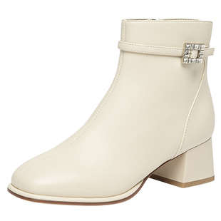 戈美其弹力瘦瘦靴女2024新款春季高跟短靴马丁靴女款法式小踝靴子