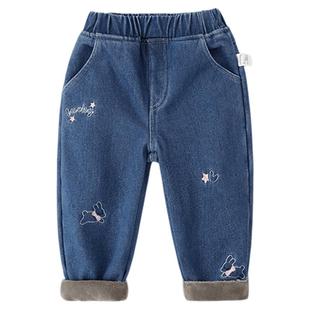 [抗菌远红外]女童牛仔裤秋冬宝宝加绒休闲长裤小童秋装儿童女裤子