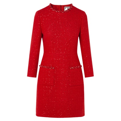 【MONEY HONG】朗姿圆领珠片小香风气质收腰连衣裙2026年春季新款