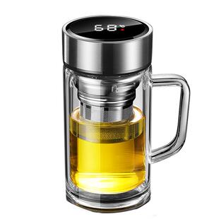显温大容量双层玻璃杯带把手男女泡茶办公室茶水分离水杯子带手柄