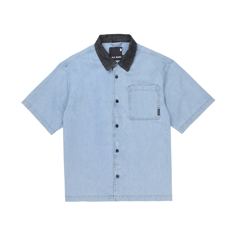 ABLEJEANS宽松牛仔短袖衬衫
