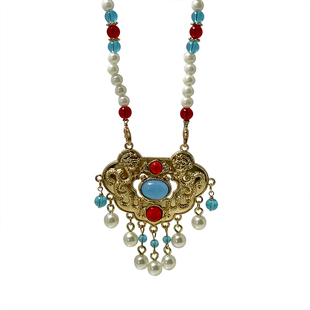 「莲花」新中式马面裙璎珞串珠项链背云流苏国风古风汉服旗袍配饰