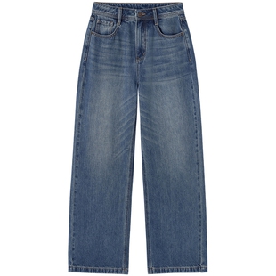 热风女士直通宽松牛仔裤浅色水洗长裤2026年春季新款宽松显瘦长裤