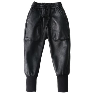 男童女童皮裤加绒加厚运动哈伦裤