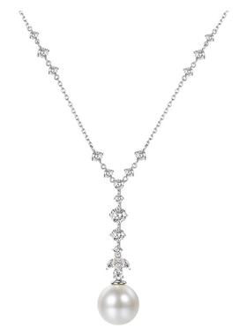 优雅轻奢气质16mm澳白色珍珠满天星钻S925纯银项链锁骨链女毛衣链