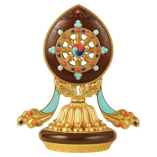 王师兄藏传慧宝铜古色鎏金吉祥法轮金轮佛堂供物摆件修行密宗法