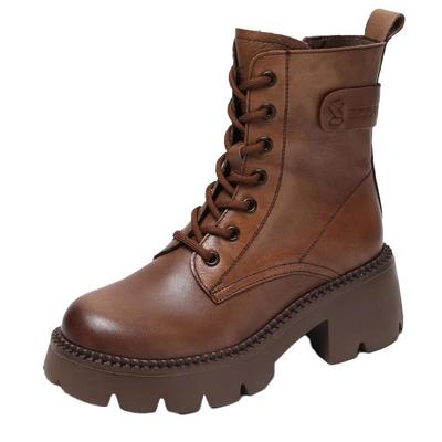 厚底马丁靴女2025年新款秋冬季雪地靴英伦真皮增高小个子中筒短靴