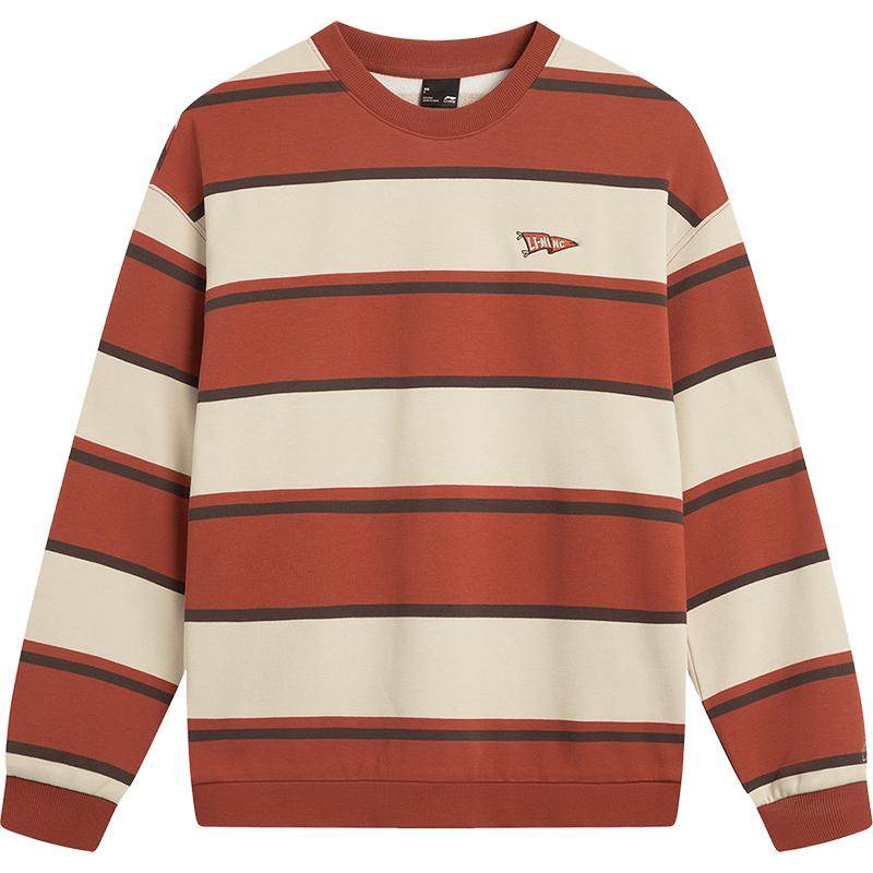 李宁情侣加绒条纹卫衣保暖长袖