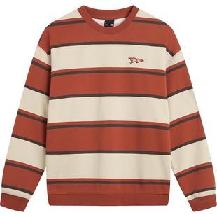 李宁加绒卫衣男款冬季新款情侣保暖长袖条纹上衣女圆领宽松运动服