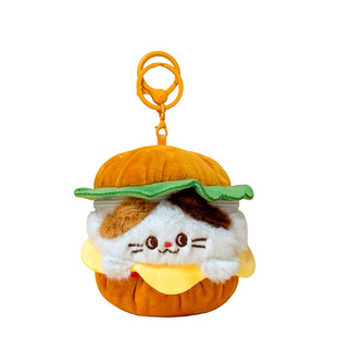 猫咪汉堡毛绒玩偶包包挂件创意零钱包耳机钥匙收纳包可爱迷你小包
