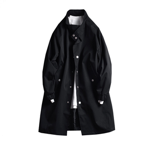 春秋薄款男士中长款立领单排扣风衣宽松休闲加大码翻领外套英伦风
