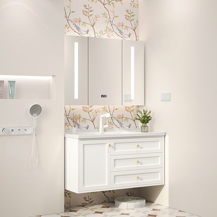 L7橡木烤漆陶瓷一体盆浴室柜组合奶油风卫生间洗漱台洗手盆洗脸盆