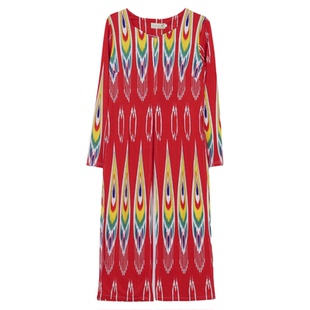 新疆舞蹈演出服长款艾德莱斯袷袢民族风修身马甲维族舞蹈表演服装