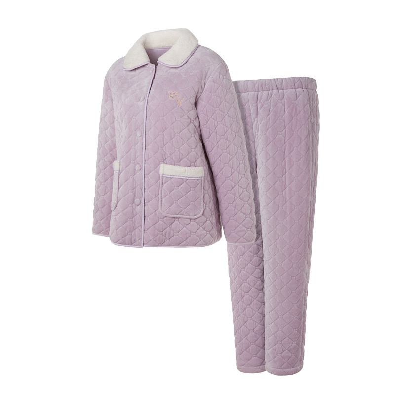 易美Y34J2332保暖家居服女士秋冬加厚夹棉居家套装可外穿棉里睡衣