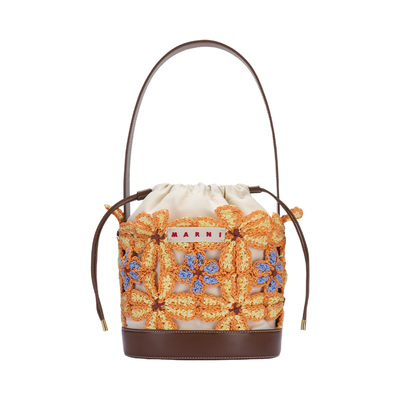 【24期免息】MARNI 2026春夏新品撞色钩花拼皮水桶编织包