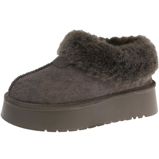 灰色低帮雪地靴女冬季2025加绒加厚毛毛厚底一脚蹬懒人东北大棉鞋