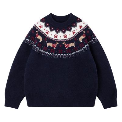 MUCMUKN【腊肠狗派对】复古费尔岛提花羊毛混纺毛衣新年男女童冬
