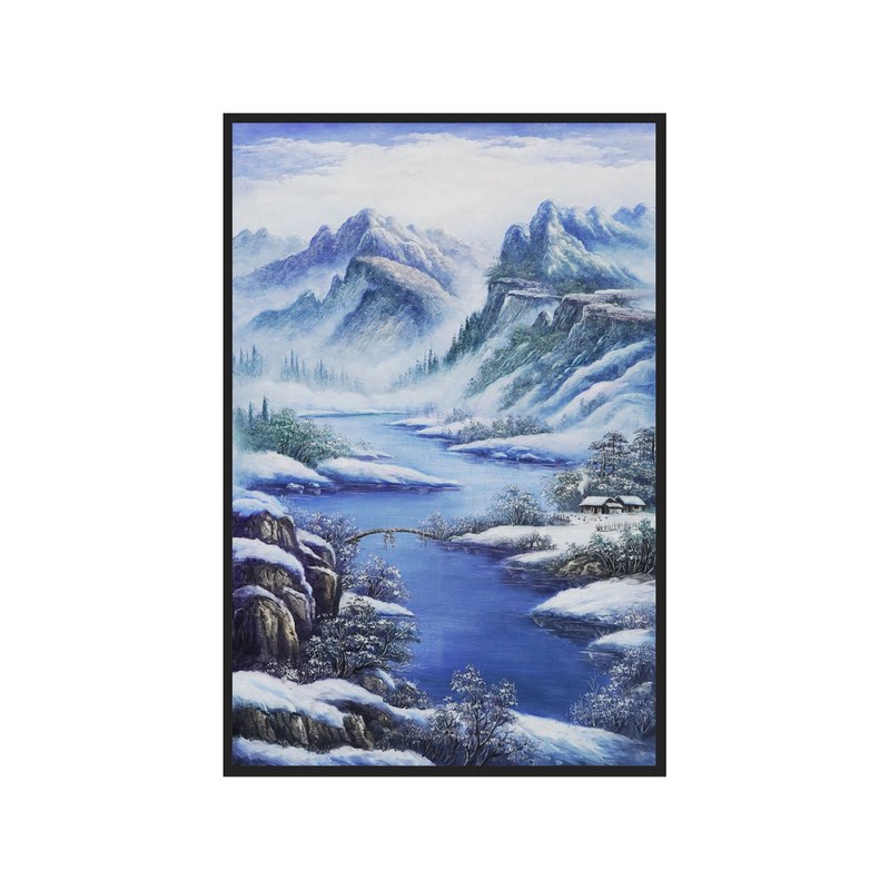 雪山雪景纯手绘山水油画聚宝盆招财客厅装饰画靠山风景餐厅卧室画