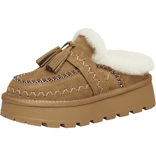 天美意绒绒拿铁厚底加绒保暖雪地靴棉鞋女短靴棉拖鞋子2025冬新款