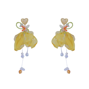 [ 无厘头 ] 一抹柠檬黄 超仙原创轻纱花朵爱心度假氛围感耳环耳夹