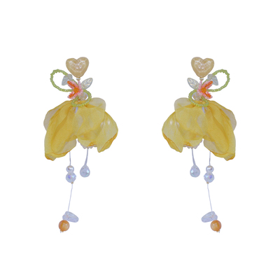 一抹柠檬黄度假薄纱耳环