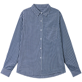 Halo Luu蓝色格子衬衫女春季新款韩系上衣宽松慵懒设计感长袖衬衣