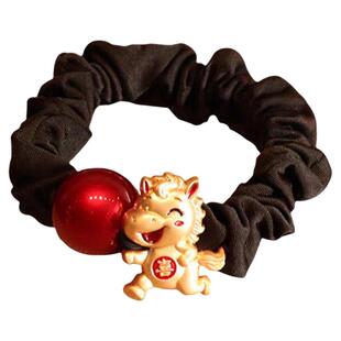 马年发圈黑红撞色大肠圈带金小马福乐财装饰本命年高马尾头绳女