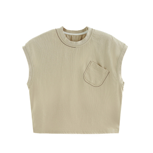 砚台家男童纯棉短袖T恤2025夏季新款男宝宝无袖体恤儿童森系上衣