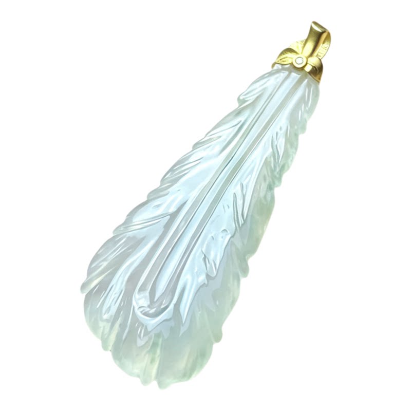 翠贵人冰种飘花羽毛如意吊坠18K