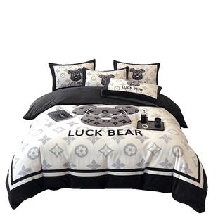 新款潮牌暴力熊牛奶绒四件套珊瑚法兰绒被套男生床品学生宿舍冬季