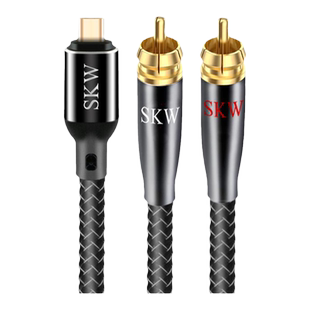 SKW高端发烧单晶铜镀银一分二type-c转双莲花头rca线音响功放线