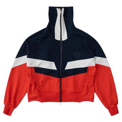 拼色抽皱高领春季宽松卫衣外套