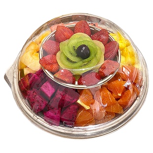 双层六分塑料盒6分格水果切包装盒一次性透明水果蛋糕通用打包盒