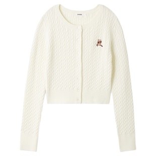 SNIDEL2025秋冬新品简约圆领小熊刺绣纯色针织开衫上衣SWNT255132